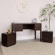 Dark Wood 4 Drawer Dressing Table & Pair of Bedside Tables - Kingsley Range