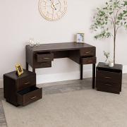 Dark Wood 4 Drawer Dressing Table & Pair of Bedside Tables - Kingsley Range