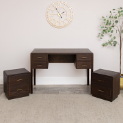 Dark Wood 4 Drawer Dressing Table & Pair of Bedside Tables - Kingsley Range