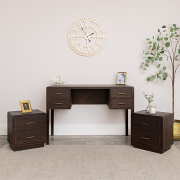 Dark Wood 4 Drawer Dressing Table & Pair of Bedside Tables - Kingsley Range
