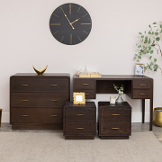 Dark Wood Chest of 3 Drawers, Dressing Table & Pair of Bedside Tables - Kingsley Range