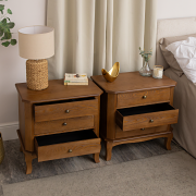 Pair of Dark Wood 3 Drawer Extra Wide Bedside Tables - Ashwell Range
