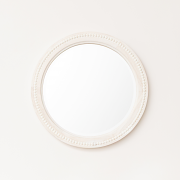 Round Distressed White Washed Wooden Bobbin Detailed Wall Mirror - 50cm x 50cm