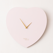Wooden Pink & Gold Detailed Heart Shaped Wall Clock - 40cm x 40cm