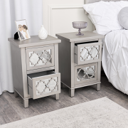 Pair of Silver Mirrored Bedside Tables - Sabrina Silver Range