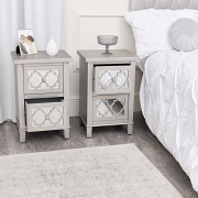 Pair of Silver Mirrored Bedside Tables - Sabrina Silver Range