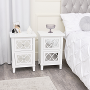 Pair of White Mirrored Bedside Tables - Sabrina White Range