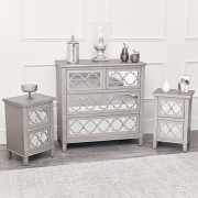 Large Silver Mirrored Chest of Drawers & Pair of Bedside Tables - Sabrina Silver Range