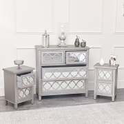 Large Silver Mirrored Chest of Drawers & Pair of Bedside Tables - Sabrina Silver Range