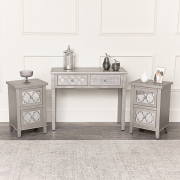 Silver Mirrored Console Table / Dressing Table & Pair of Silver Mirrored Bedside Tables - Sabrina Silver Range