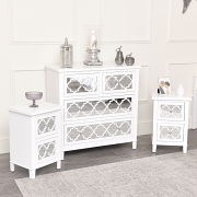 Large White Mirrored Chest of Drawers & Pair of Bedside Tables - Sabrina White Range