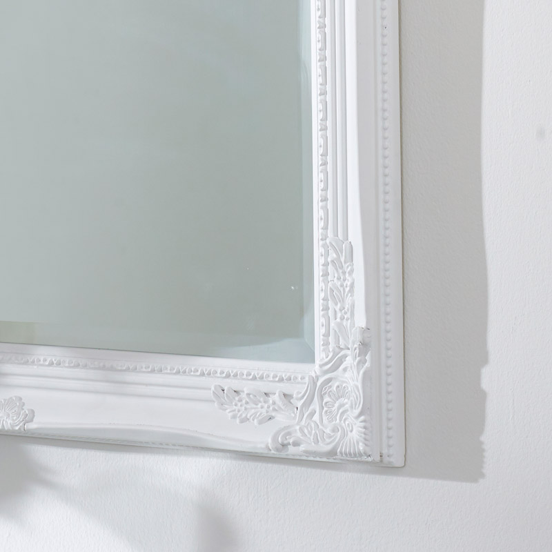 Large Ornate White Wall Mirror 62cm, White Frame Mirror Large