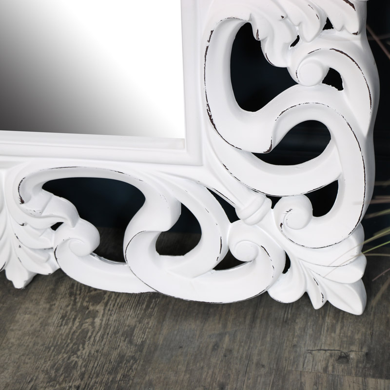 Large Ornate White Wall Floor Mirror 92cm X 168cm Flora Furniture Large Ornate White Wall Floor Mirror, Large Ornate White Wall Floor Mirror 92cm X 168cm