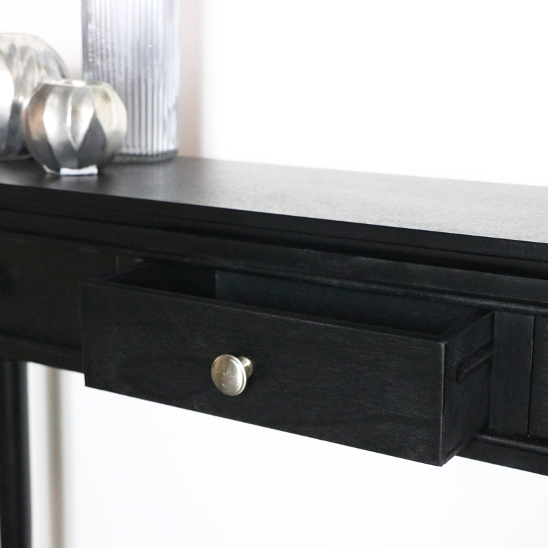 Black Console Table With Shelf Flora Furniture Black Console Table With Shelf Flora, Long Black Console Table With Drawers