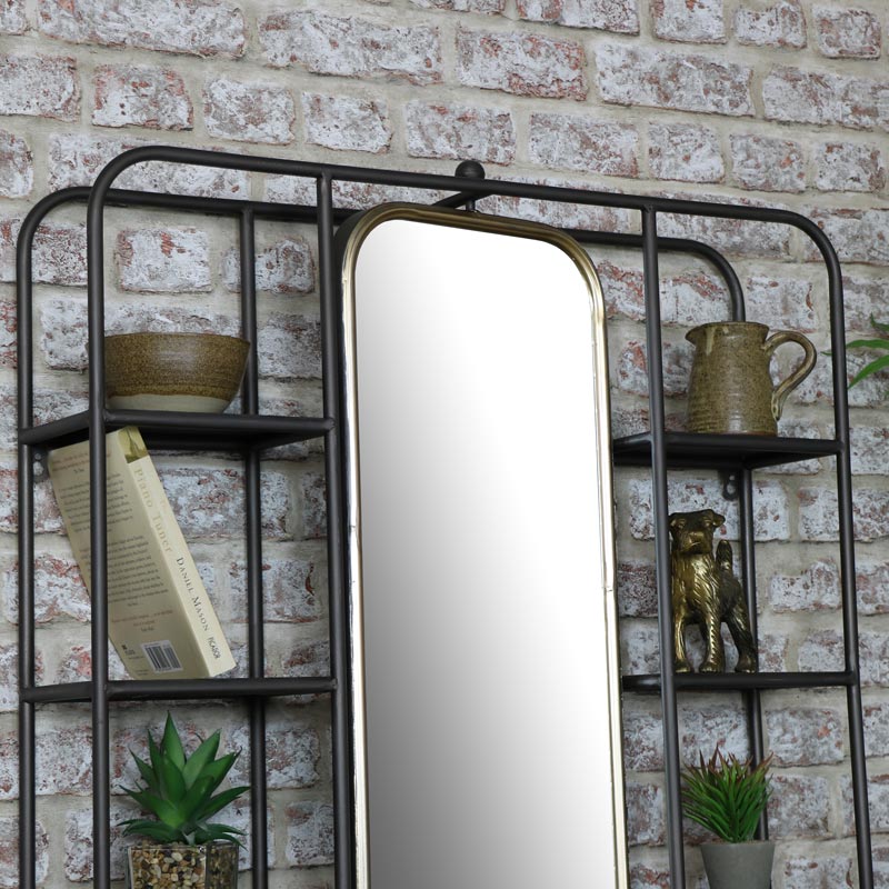 Large Industrial Mirrored Wall Shelving Unit | Flora Furniture