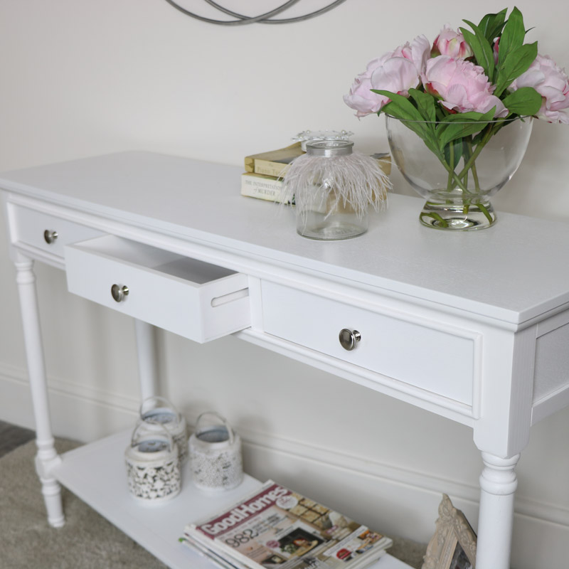 Large White 3 Drawer Console Table, Large White Console Table With Drawers