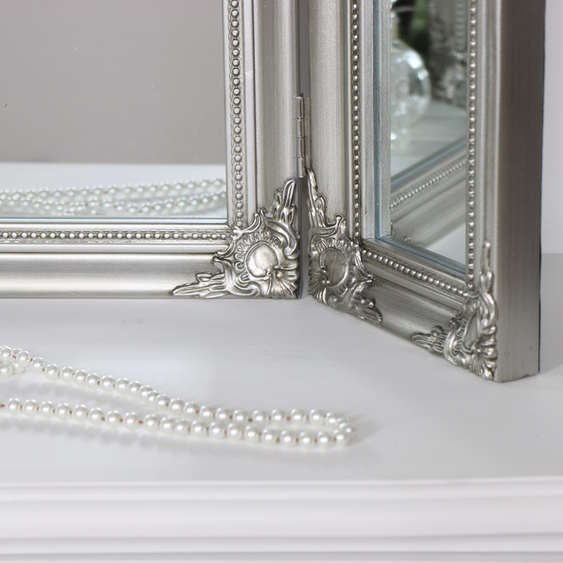 Silver Triple Dressing Table Mirror, Ornate Vintage Dressing Table Mirror