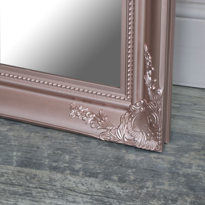 Large Rose Gold Pink Ornate Wall Floor Mirror Flora Furniture - Large Ornate Gold Wall Leaner Mirror 78cm X 158cm
