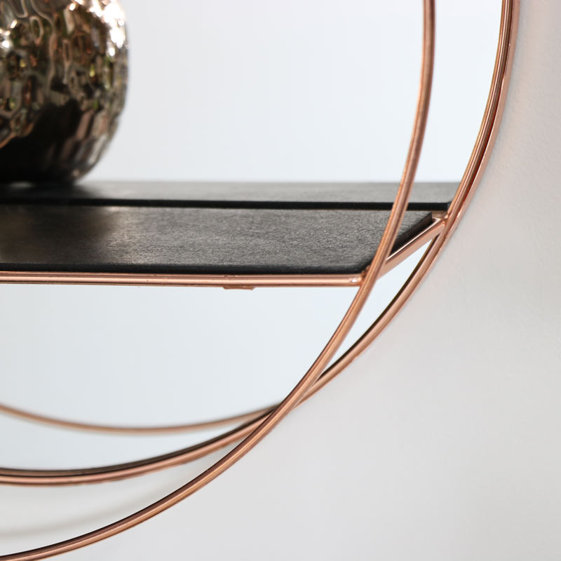 Round Copper Wall Shelf With Mirror Flora Furniture - Copper Wall Mirror With Shelf