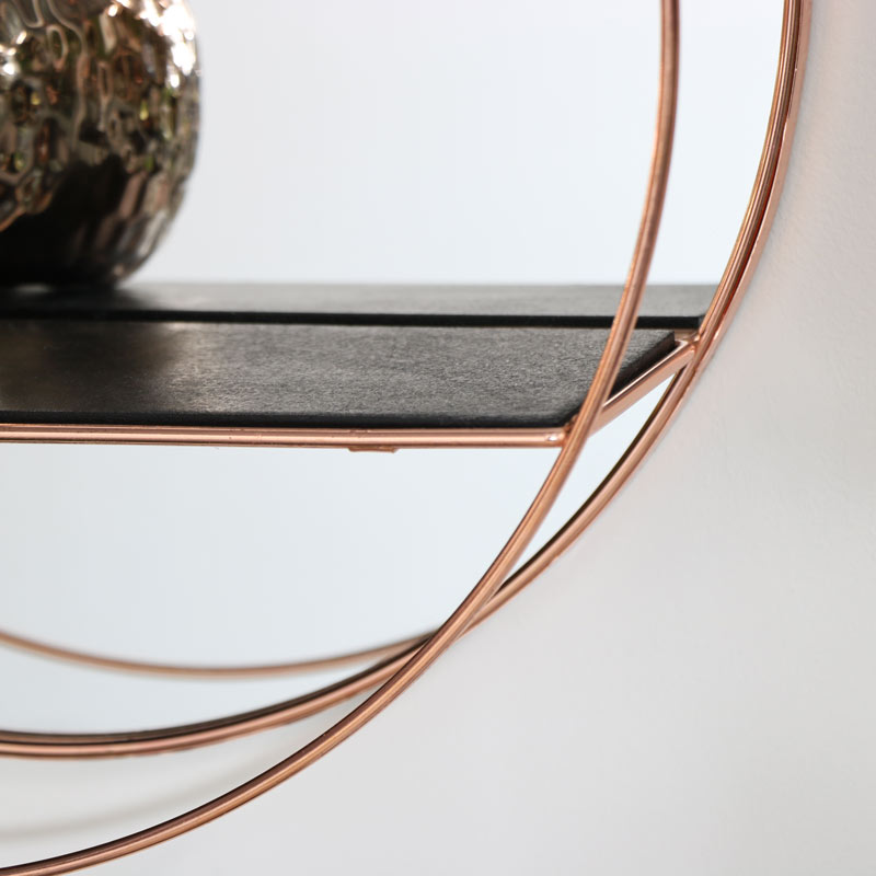 Round Copper Wall Shelf With Mirror Flora Furniture - Copper Wall Mirror With Shelf Round Copper Wall Shelf With Mirror Flora Furniture - Copper Wall Mirror With Shelf