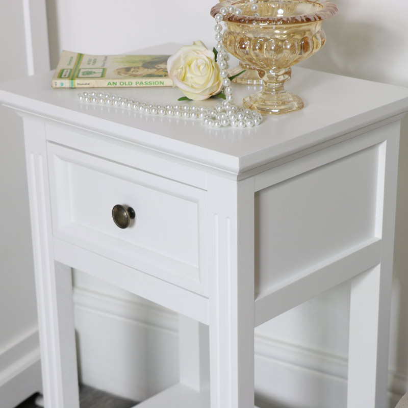 Slim White Bedside Table Daventry White Range Flora Furniture