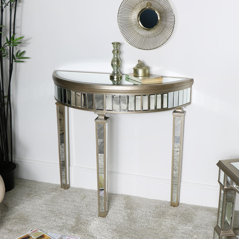 Gold Mirrored Half Moon Console Table Deco Range Flora Furniture Gold Mirrored Half Moon Console Table