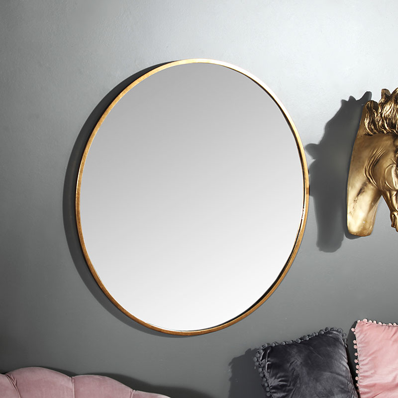 Large Round Gold Framed Wall Mirror, Round Gold Mirror 80cm