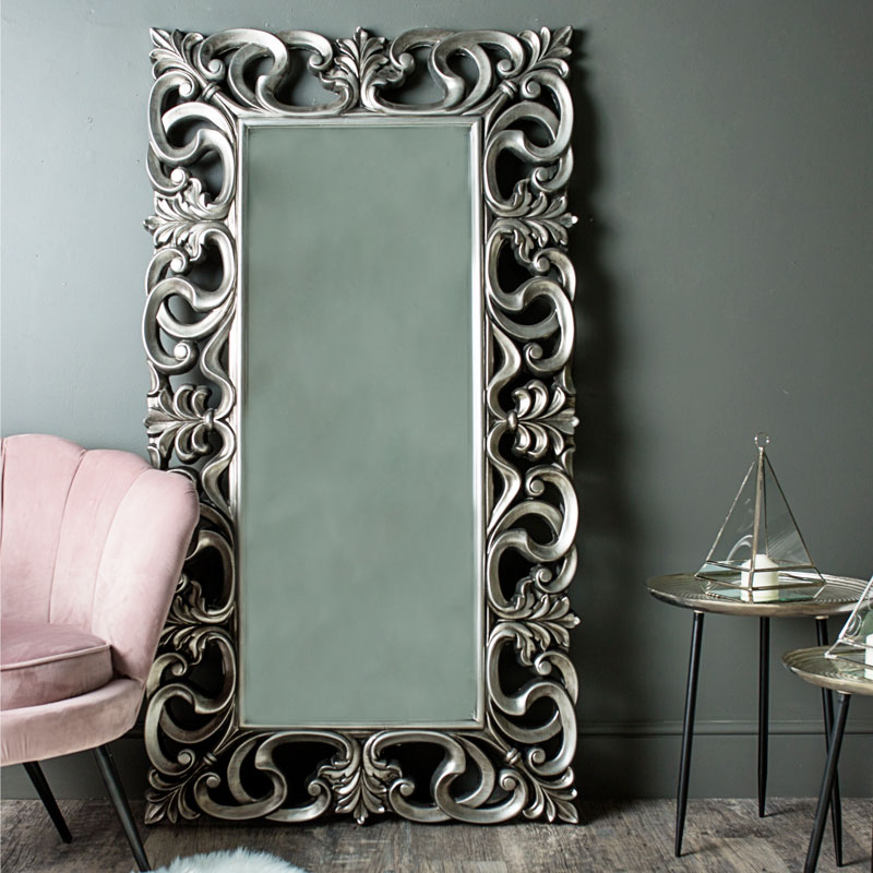 Large Ornate Silver Wall Floor Mirror, Large Wall Mounted Mirror Uk