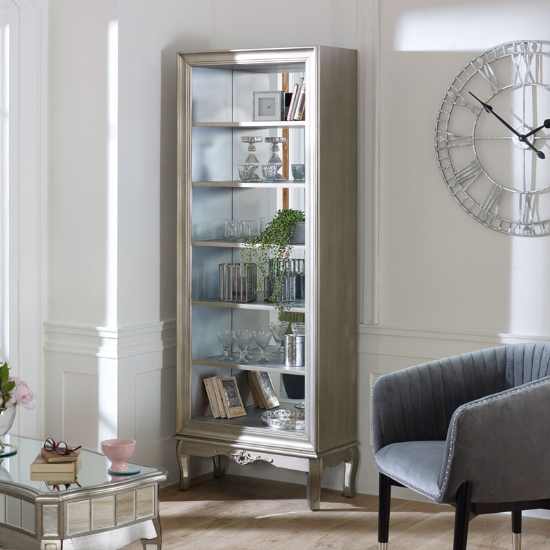 Large Silver Mirrored Bookcase Tiffany Range Flora Furniture