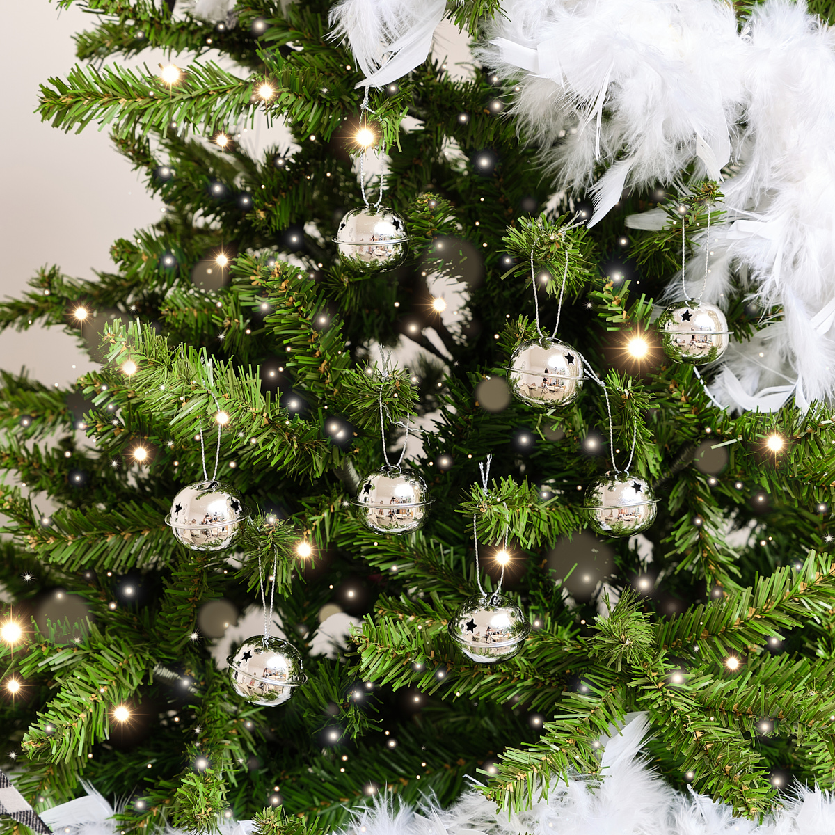 Set of 8 Silver Hanging Bell Christmas Decorations - 4cm