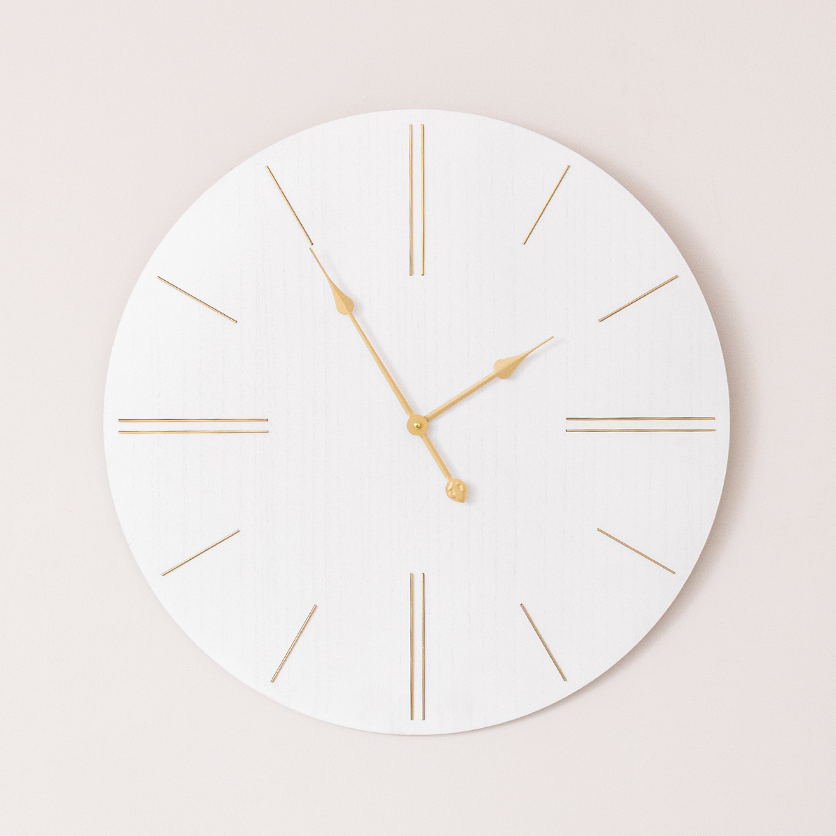 Large White Wooden Grain & Gold Detailed Wall Clock - 70cm x 70cm