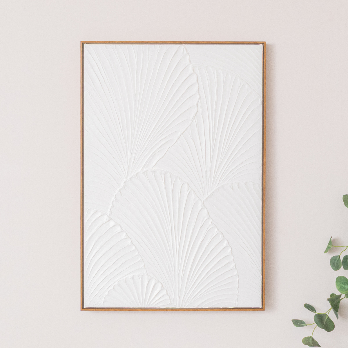 Extra Large White Ginkgo Textured Wall Art - 55cm x 80cm