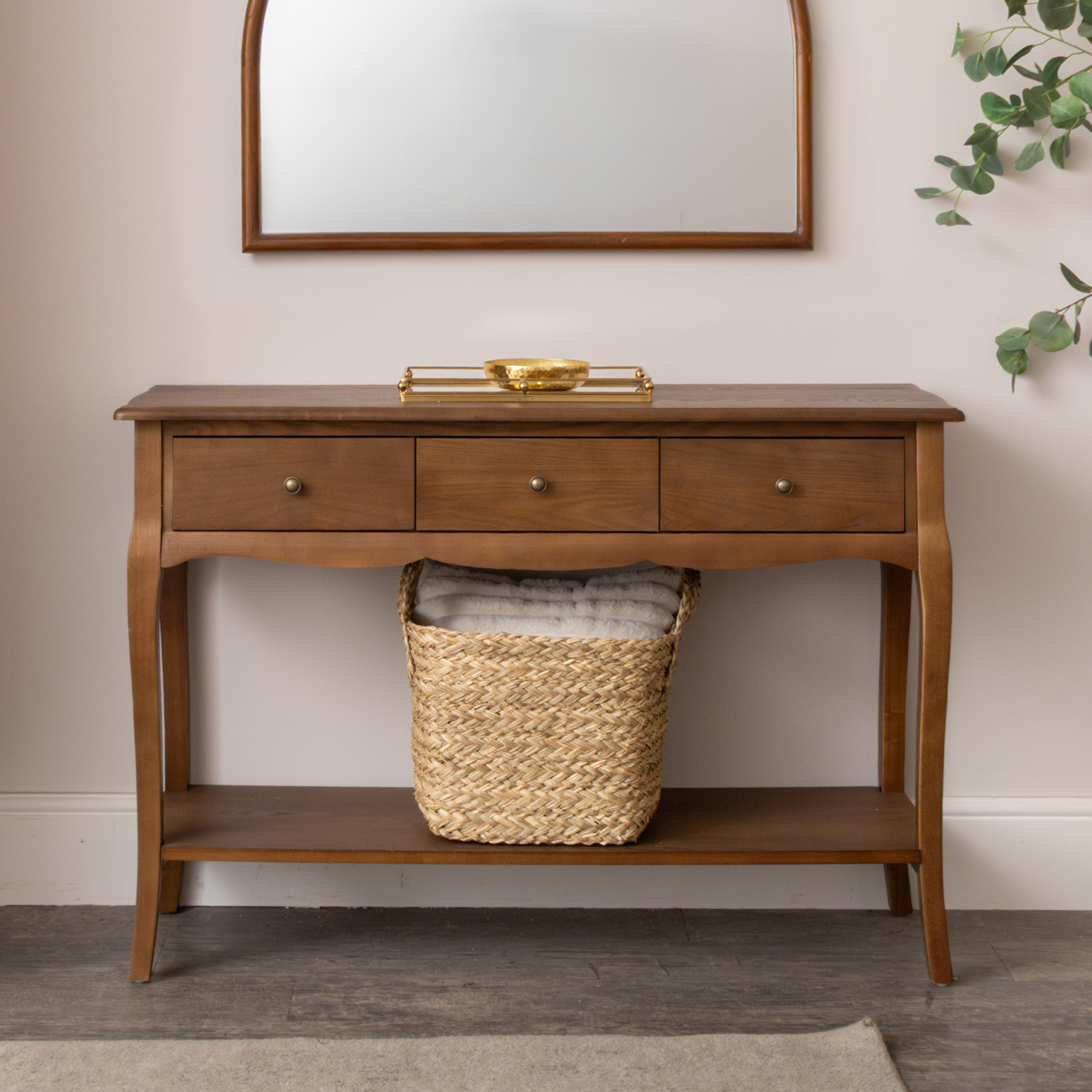 3 Drawer Dark Wood Console Table with Shelf - Ashwell Range