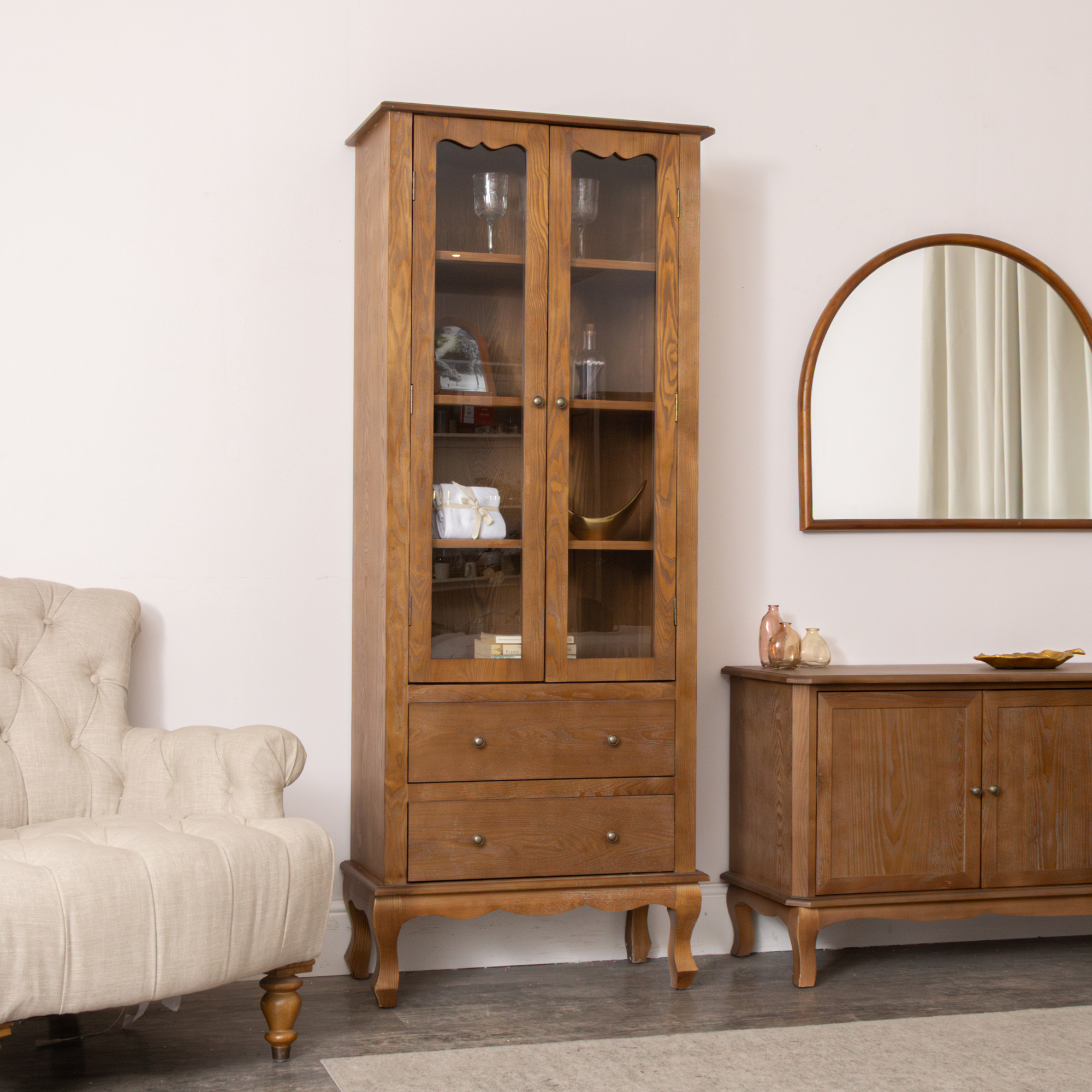 Tall Freestanding Wood Display Cabinet - Ashwell Range