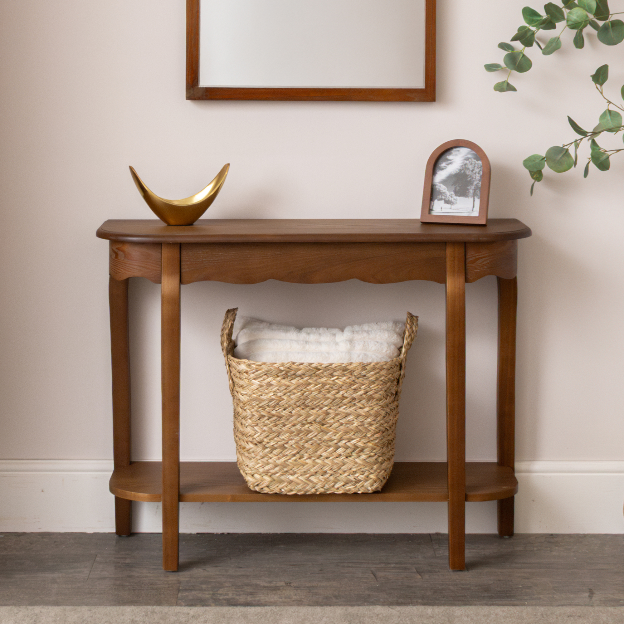 Wooden Half Moon Console Table with Shelf - Ashwell Range