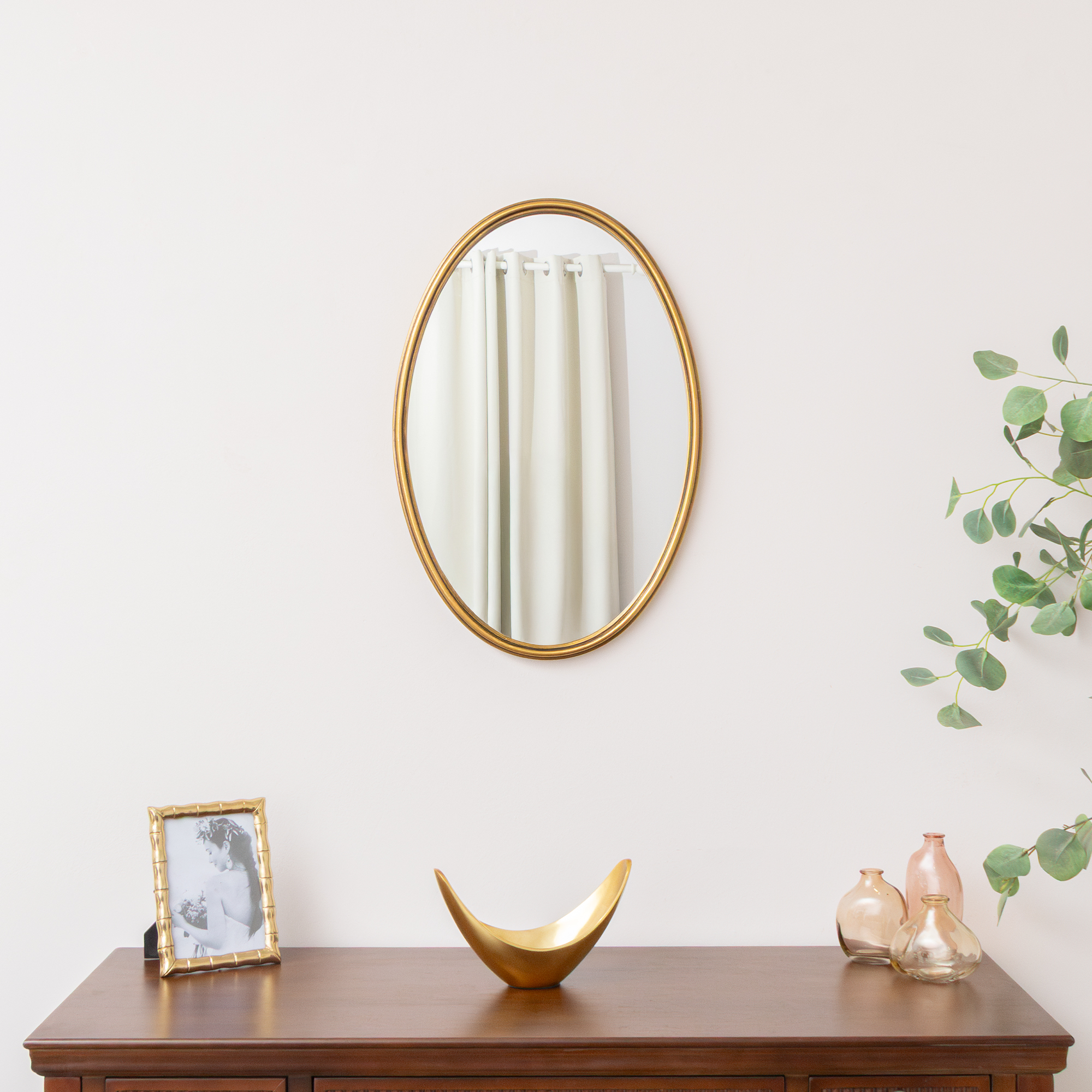 Gold Oval Metal Framed Wall Mirror - 60cm x 40cm