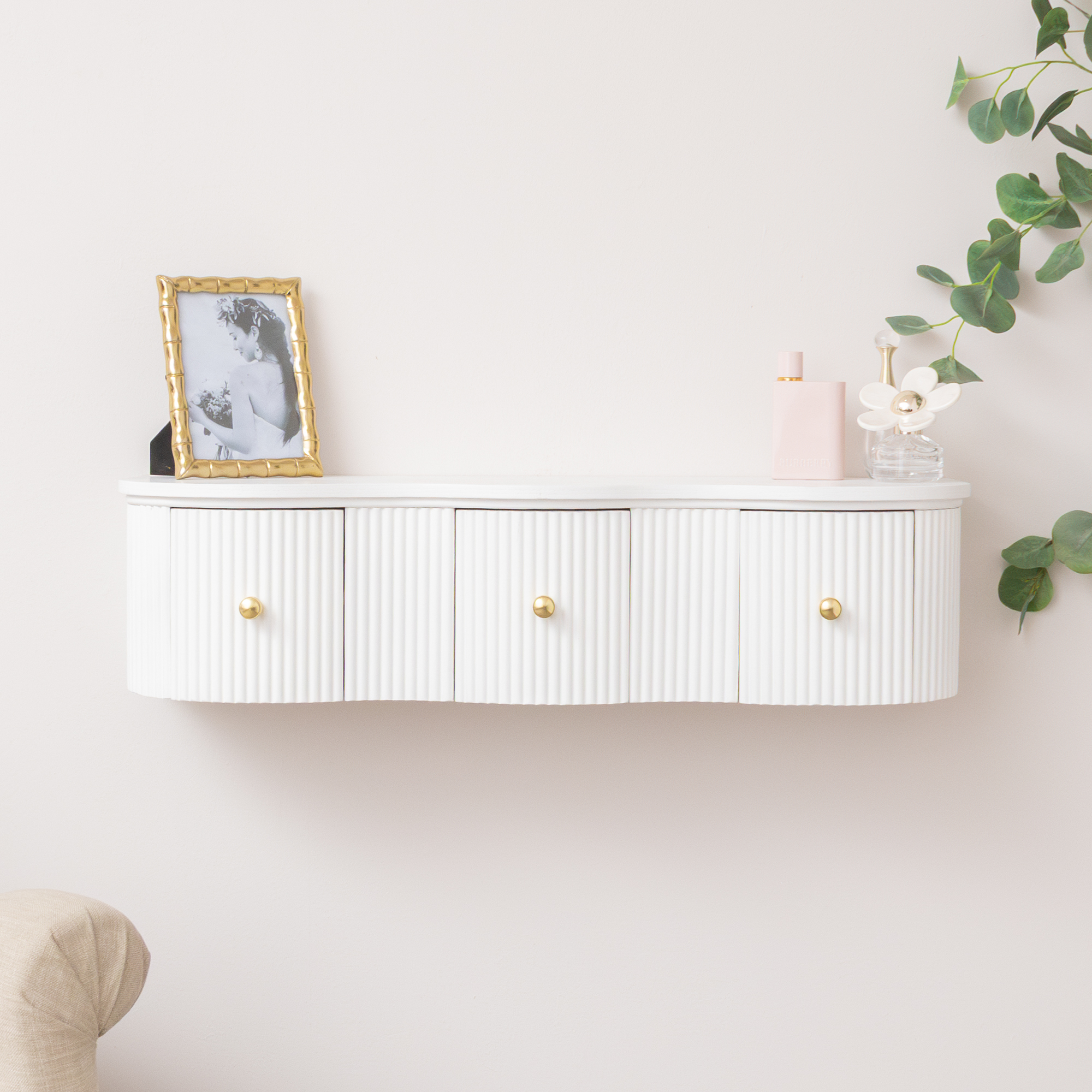 3 Drawer Reeded Wall Mounted Floating Console & Dressing Table - Willow White Range