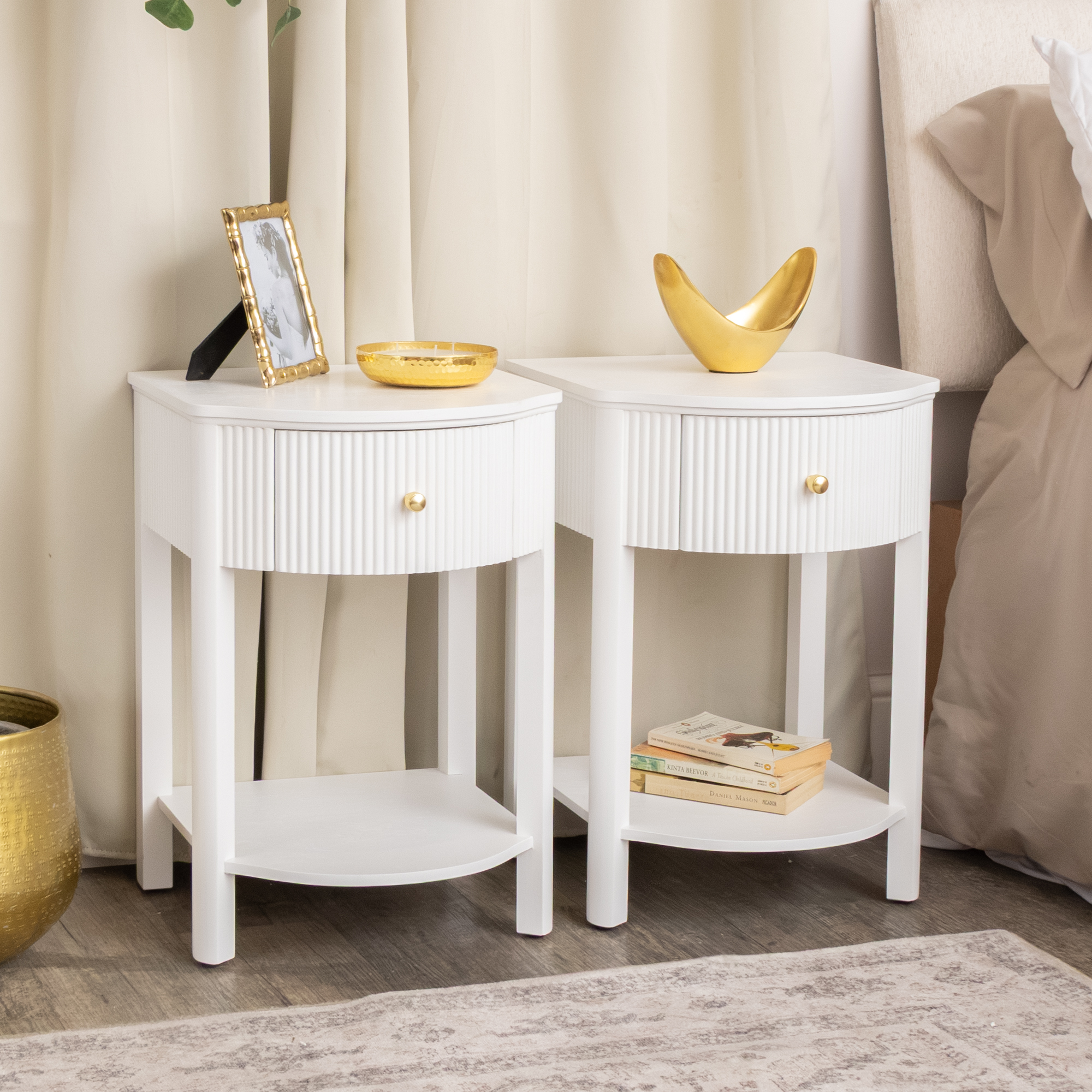 Pair of Reeded One Drawer Bedside Tables - Willow White Range