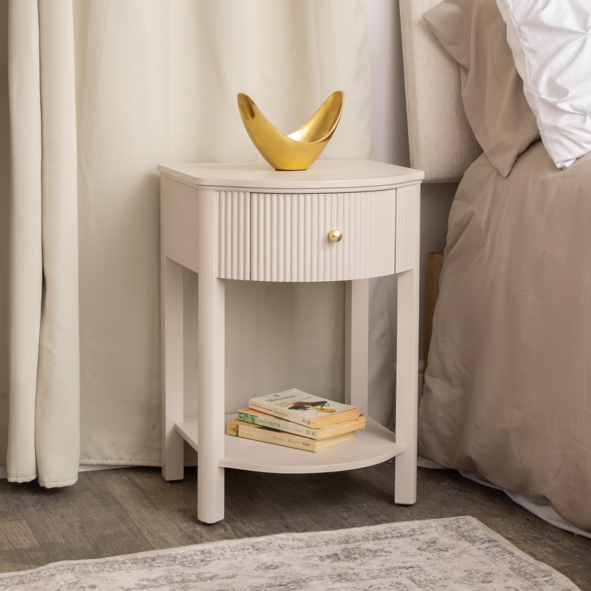 Reeded One Drawer Bedside Table - Willow Taupe Grey Range