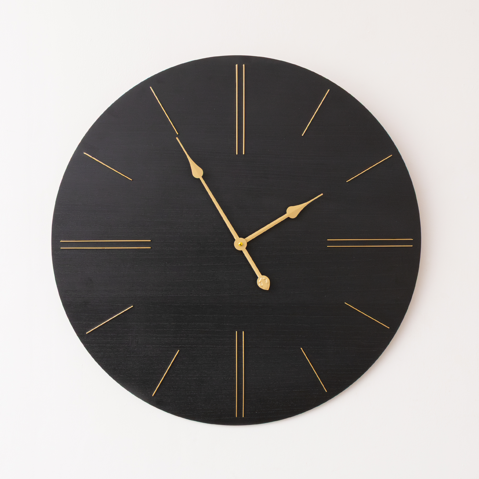 Large Black Wooden Grain & Gold Detailed Wall Clock - 70cm x 70cm