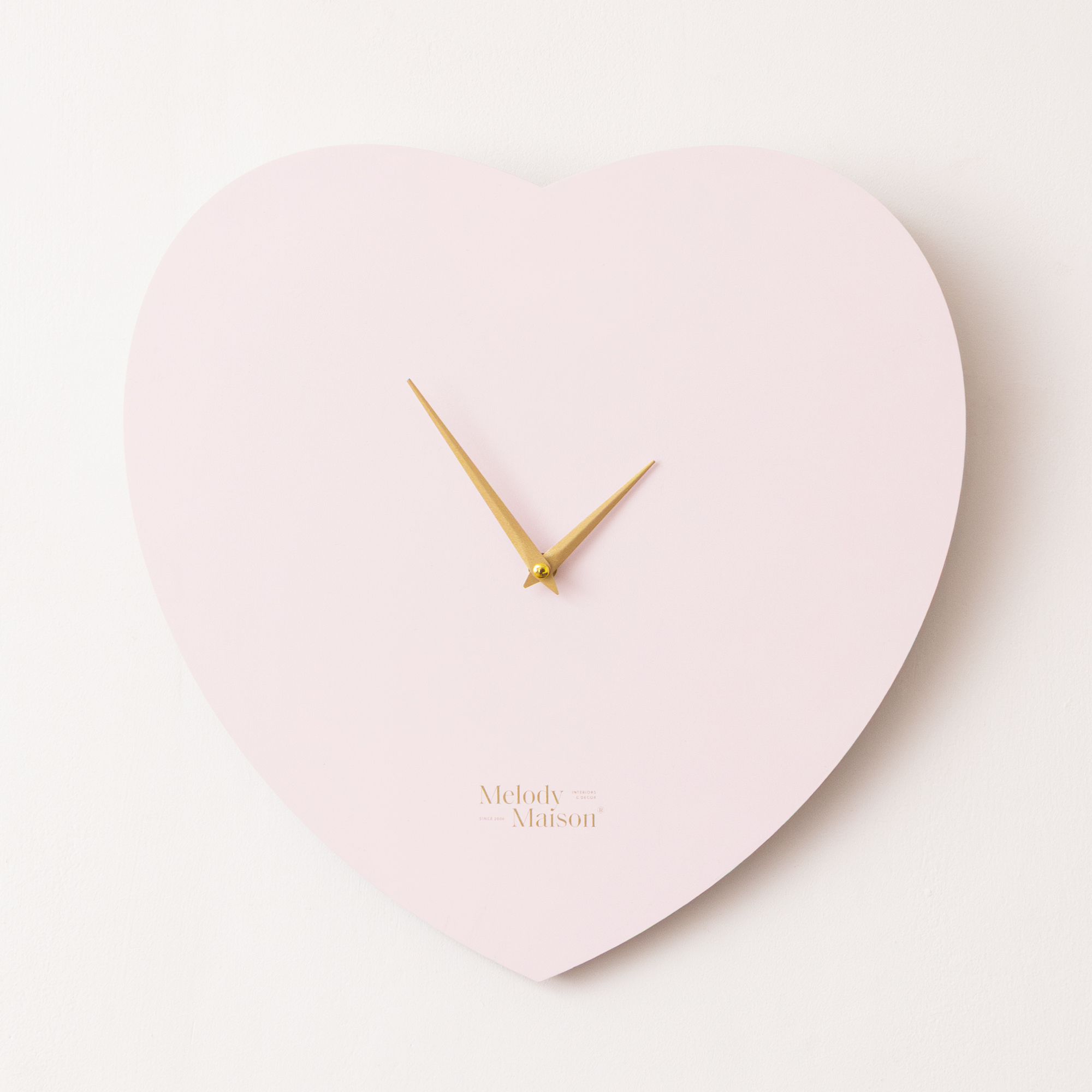 Wooden Pink & Gold Detailed Heart Shaped Wall Clock - 40cm x 40cm
