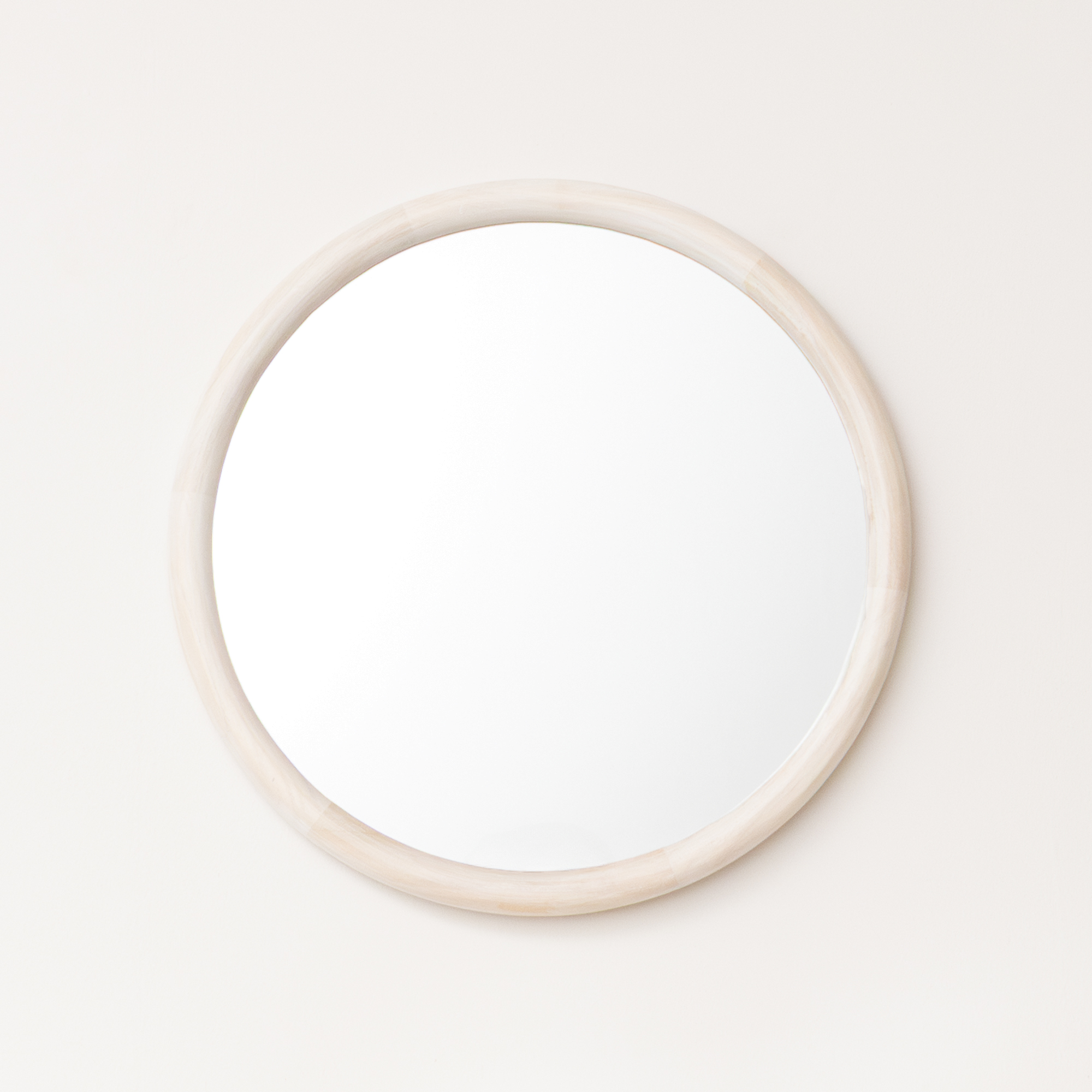 White Washed Wooden Round Wall Mirror - 50cm x 50cm
