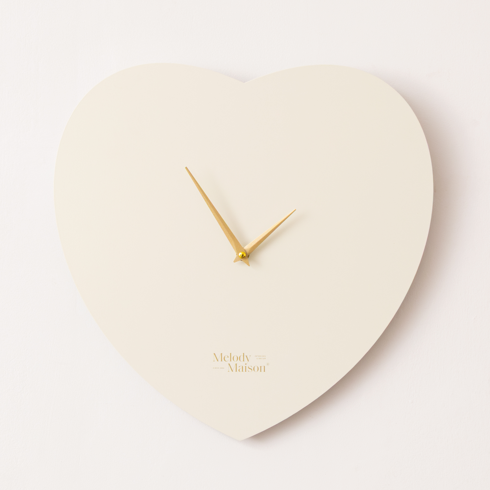 Wooden Ivory & Gold Detailed Heart Shaped Wall Clock - 40cm x 40cm