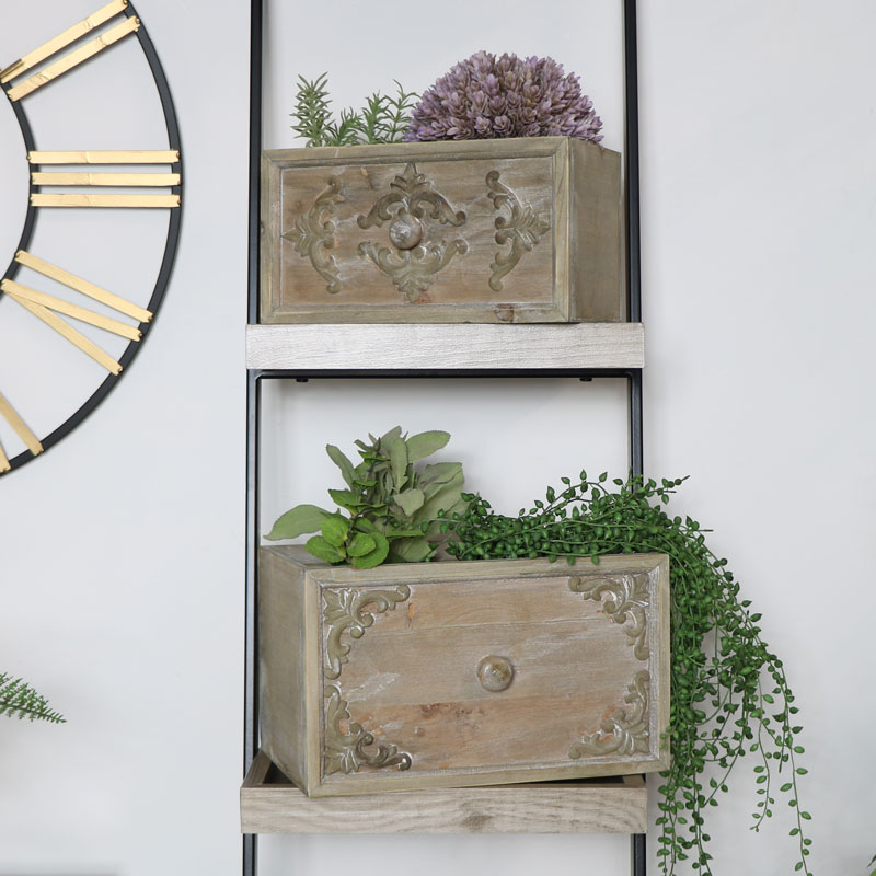 Set of 2 Wooden Drawer Planters Set of 2 Wooden Drawer Planters