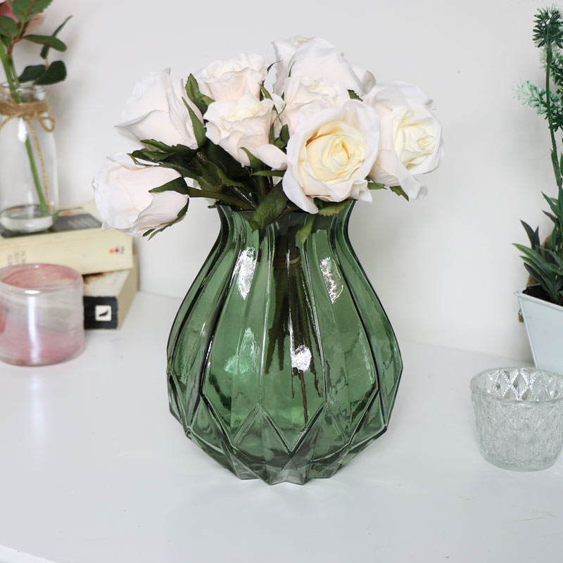 Green Cut Glass Vase Green Cut Glass Vase