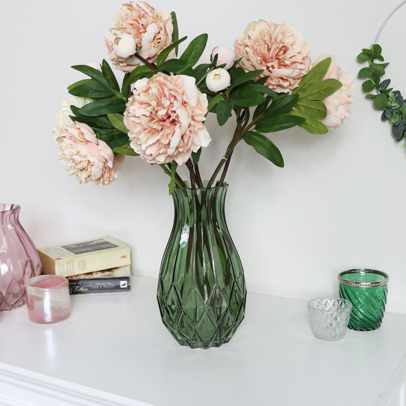 Tall Green Cut Glass Vase Tall Green Cut Glass Vase