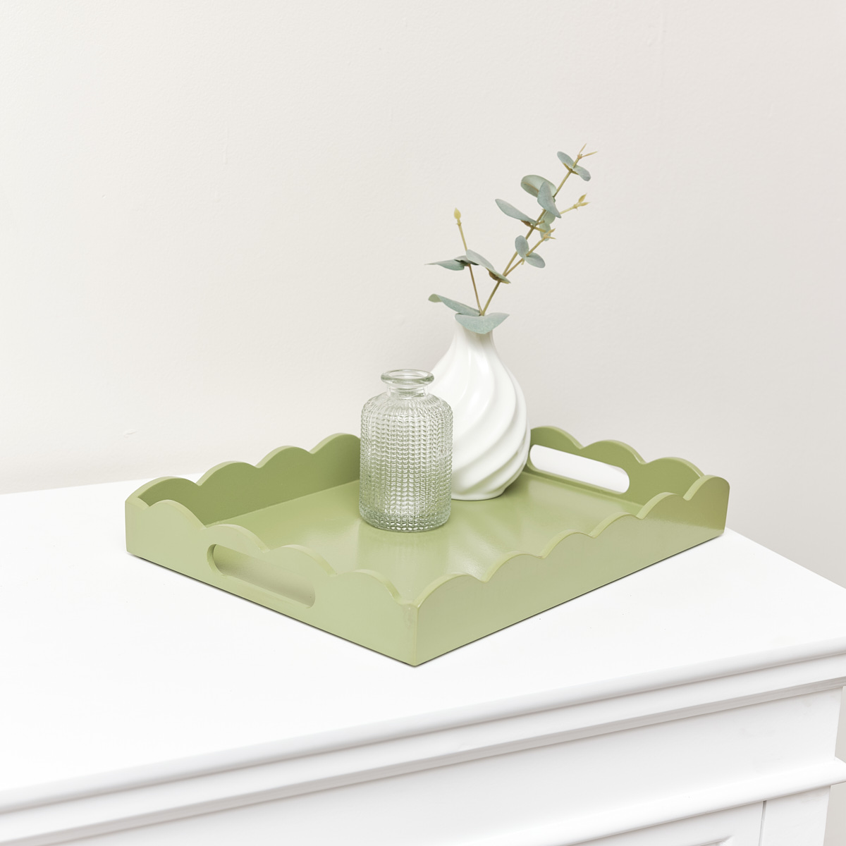 Rectangle Olive Green Scalloped Tray