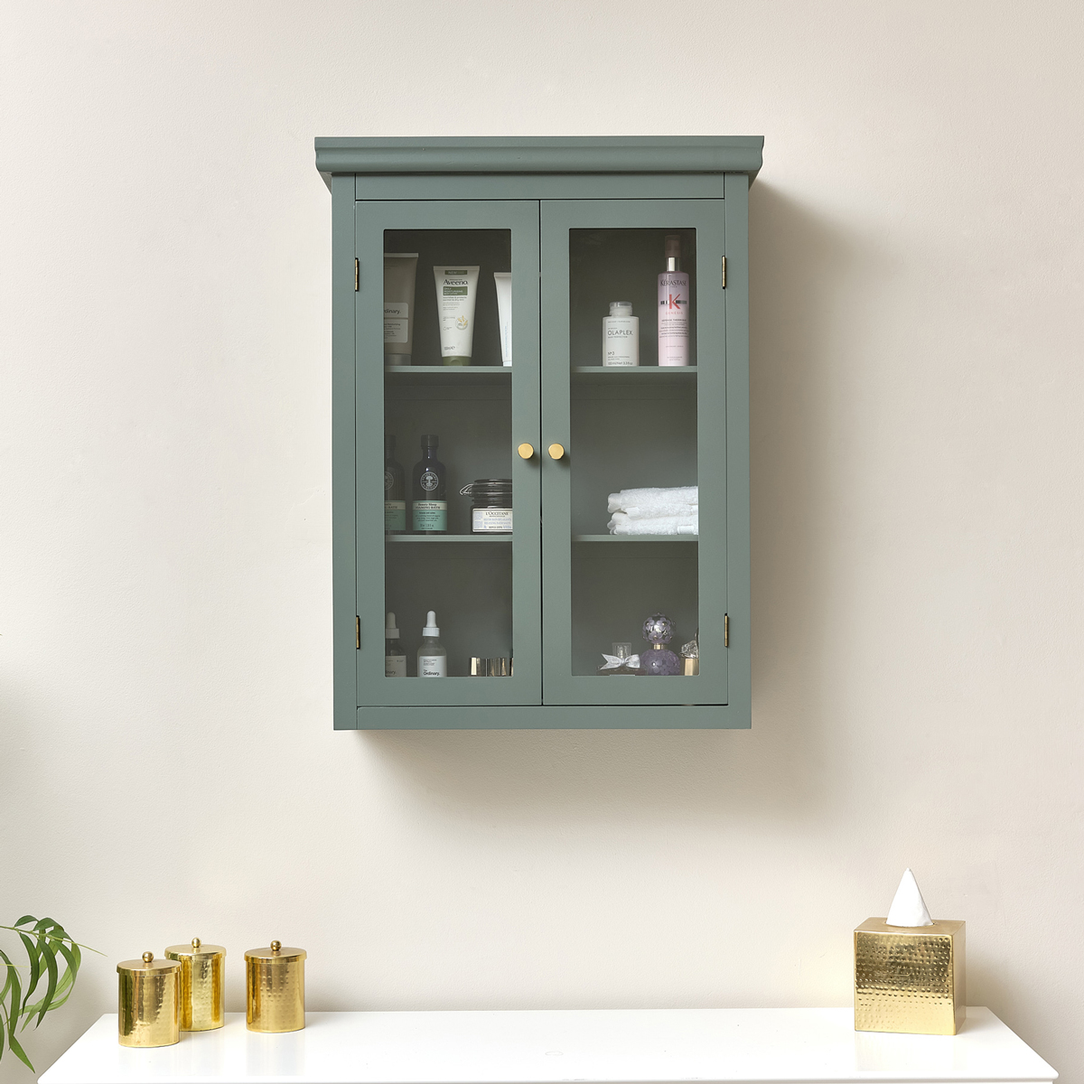 Green Glass Fronted Wall Cabinet 75cm x 57cm