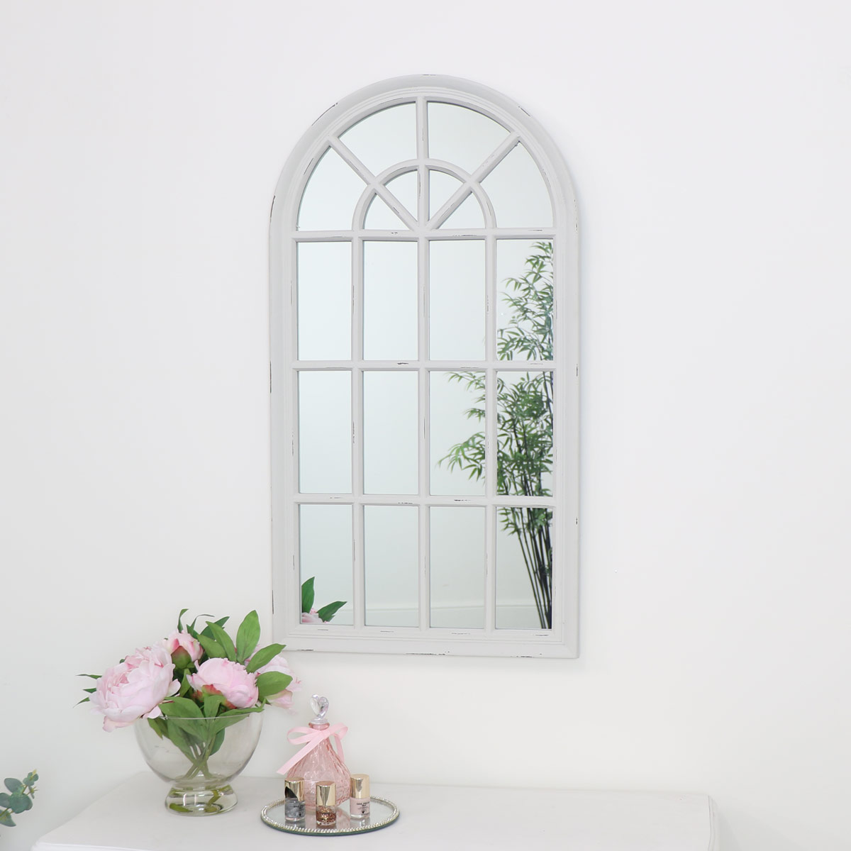 Large Cream Arched Window Wall Mirror 46cm x 86cm