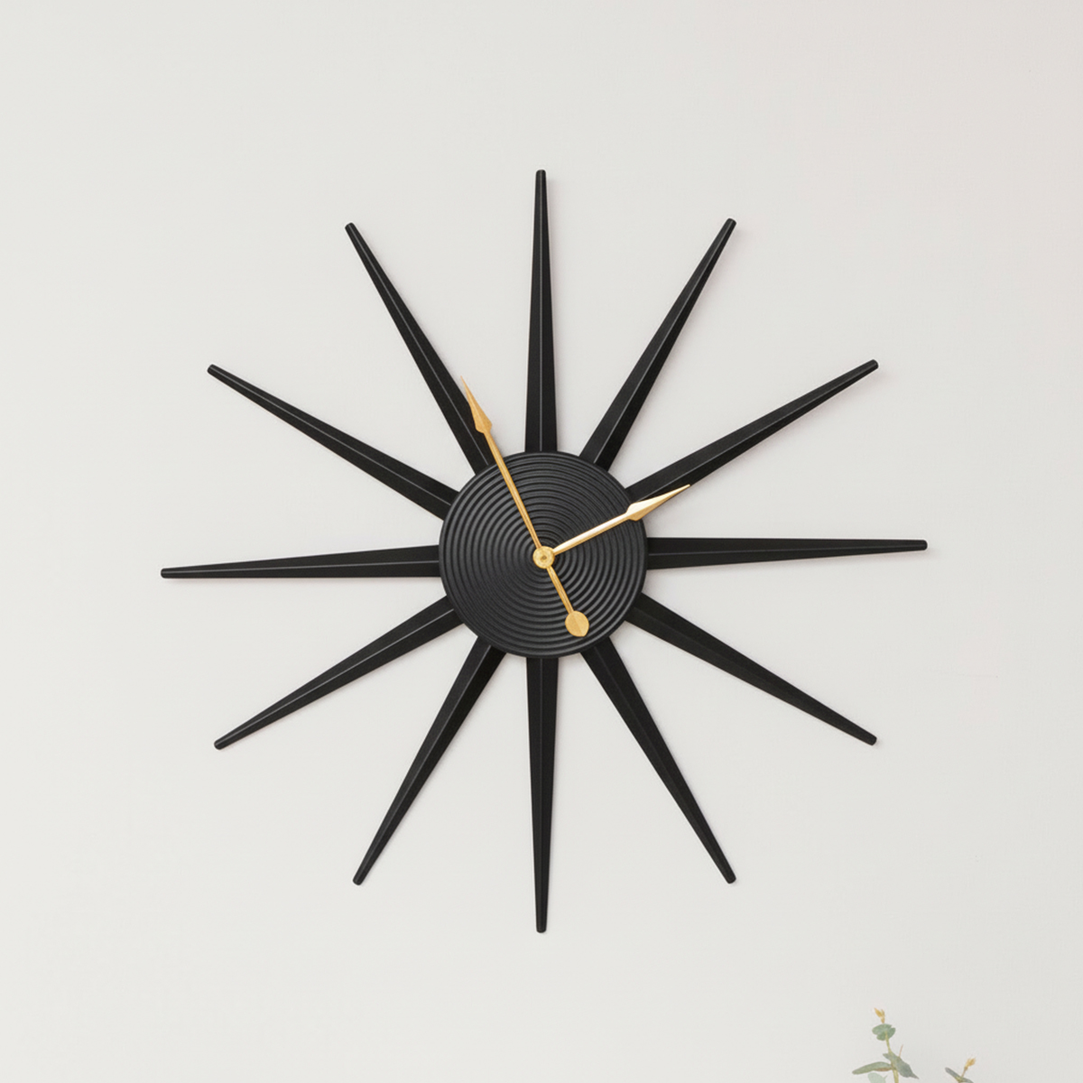 Black Metal Starburst Detail Wall Clock - 60cm x 60cm